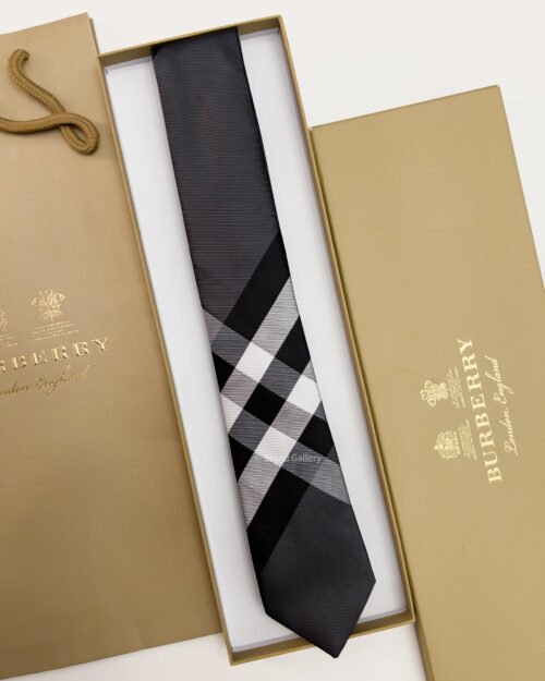 Burberry Charcoal THIN CHECK SILK TIE