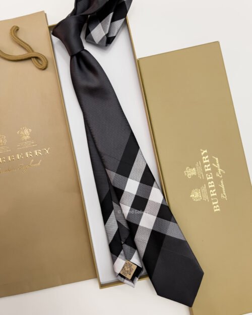 Burberry Charcoal THIN CHECK SILK TIE