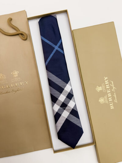 Burberry Navy THIN CHECK SILK TIE