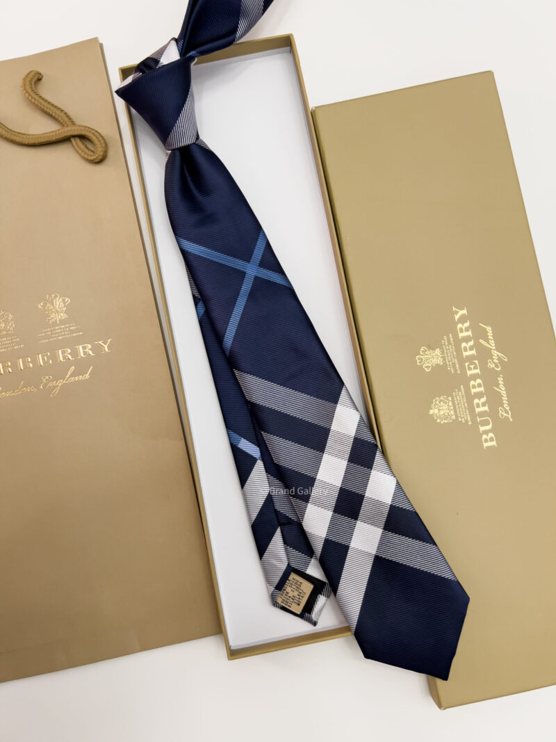 Burberry Navy THIN CHECK SILK TIE