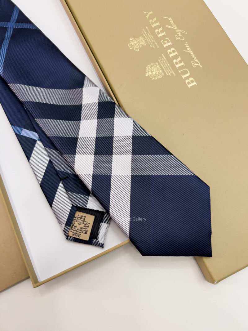 Burberry Navy THIN CHECK SILK TIE