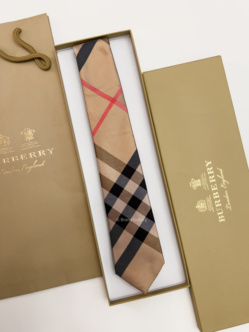 Burberry Dark Beige THIN CHECK SILK TIE