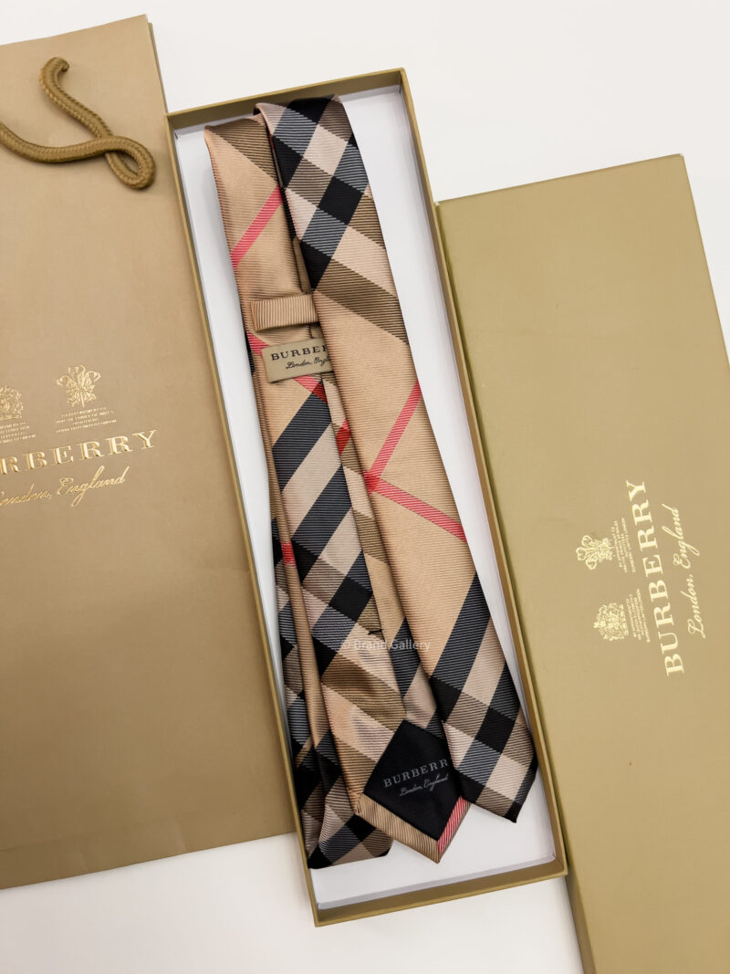 Burberry Dark Beige THIN CHECK SILK TIE