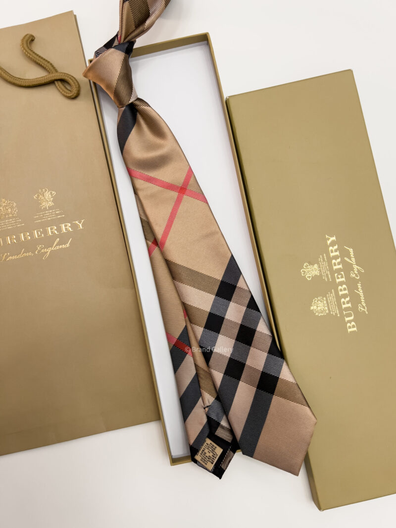 Burberry Dark Beige THIN CHECK SILK TIE