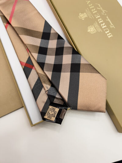 Burberry Dark Beige THIN CHECK SILK TIE