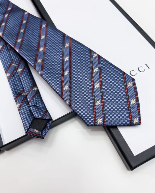 Gucci BEE WEB SILK TIE - Periwinkle and red