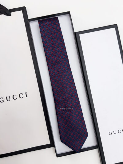 Gucci Navy GG AND RHOMBUS MOTIF SILK TIE