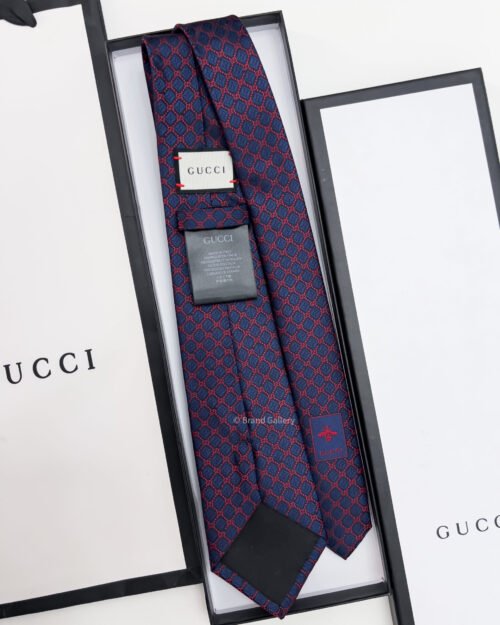 Gucci Navy GG AND RHOMBUS MOTIF SILK TIE