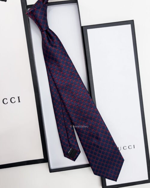 Gucci Navy GG AND RHOMBUS MOTIF SILK TIE