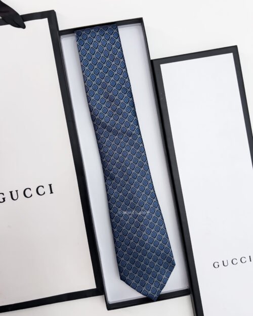 Gucci Blue GG AND RHOMBUS MOTIF SILK TIE