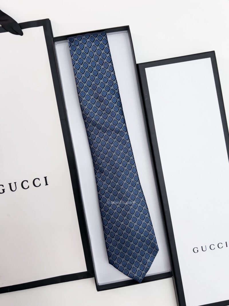 Gucci Blue GG AND RHOMBUS MOTIF SILK TIE