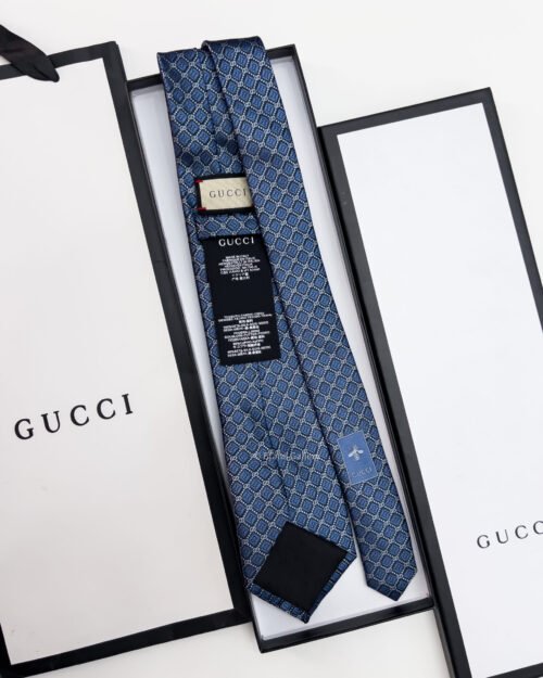 Gucci Blue GG AND RHOMBUS MOTIF SILK TIE