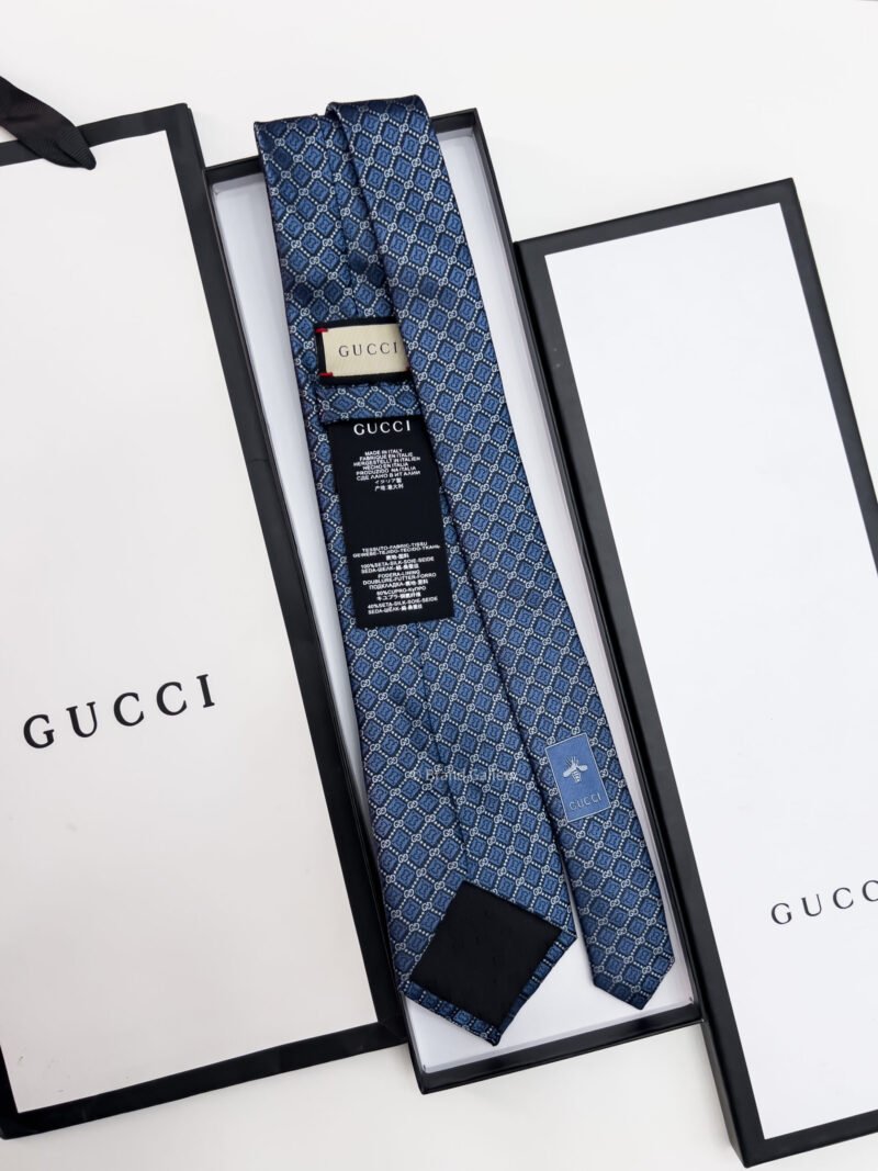Gucci Blue GG AND RHOMBUS MOTIF SILK TIE