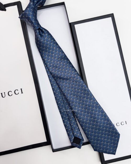 Gucci Blue GG AND RHOMBUS MOTIF SILK TIE
