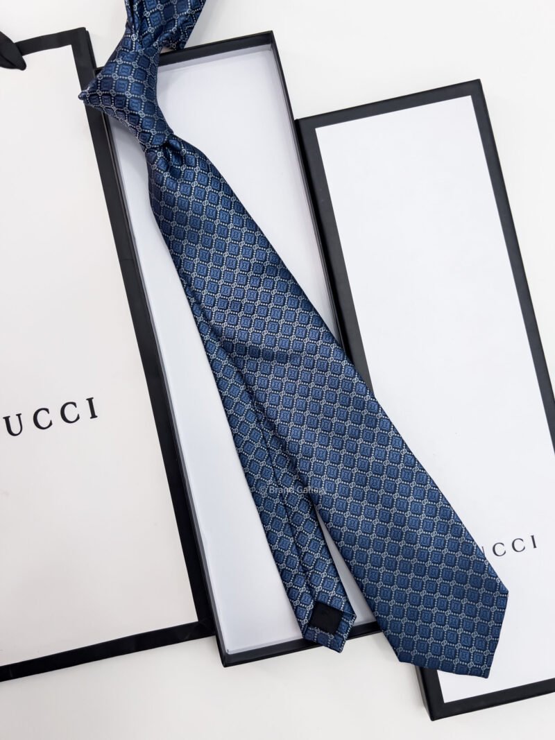 Gucci Blue GG AND RHOMBUS MOTIF SILK TIE