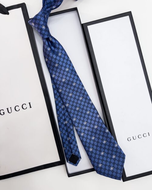 Gucci Shiny Blue GG BEES SILK TIE