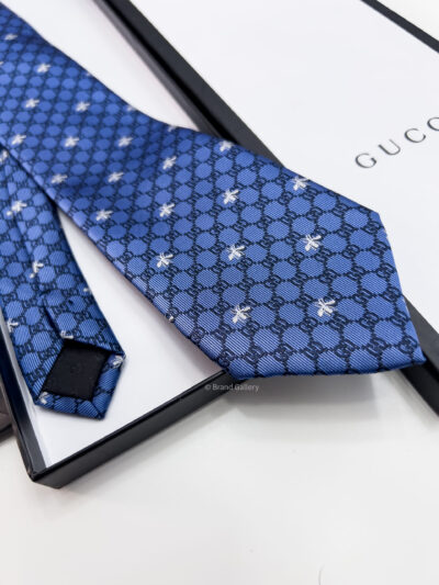 Gucci Shiny Blue GG BEES SILK TIE