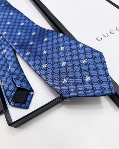 Gucci Shiny Blue GG BEES SILK TIE
