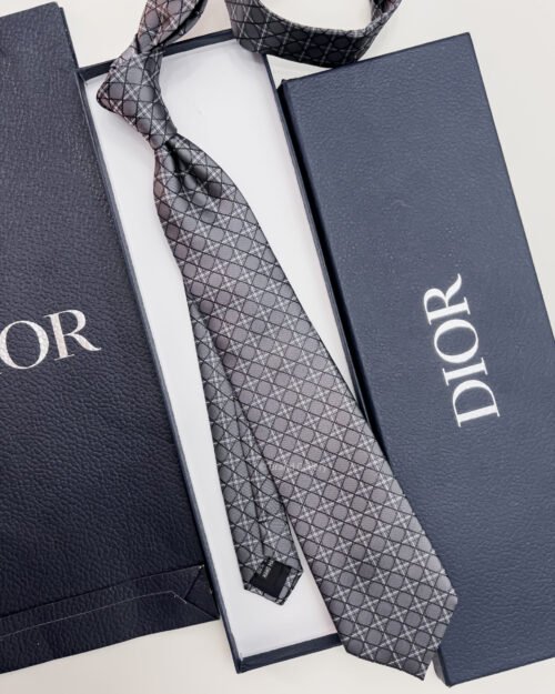 Dior Grey CANNAGE SILK TIE