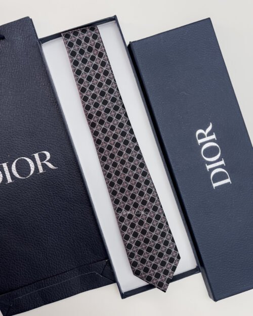 Dior Black and Pink CANNAGE SILK TIE