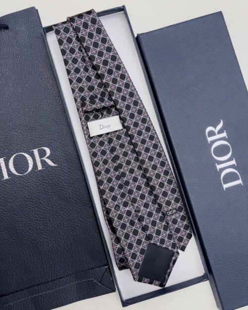 Dior Black and Pink CANNAGE SILK TIE