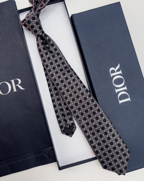 Dior Black and Pink CANNAGE SILK TIE