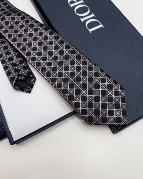 Dior Black and Pink CANNAGE SILK TIE