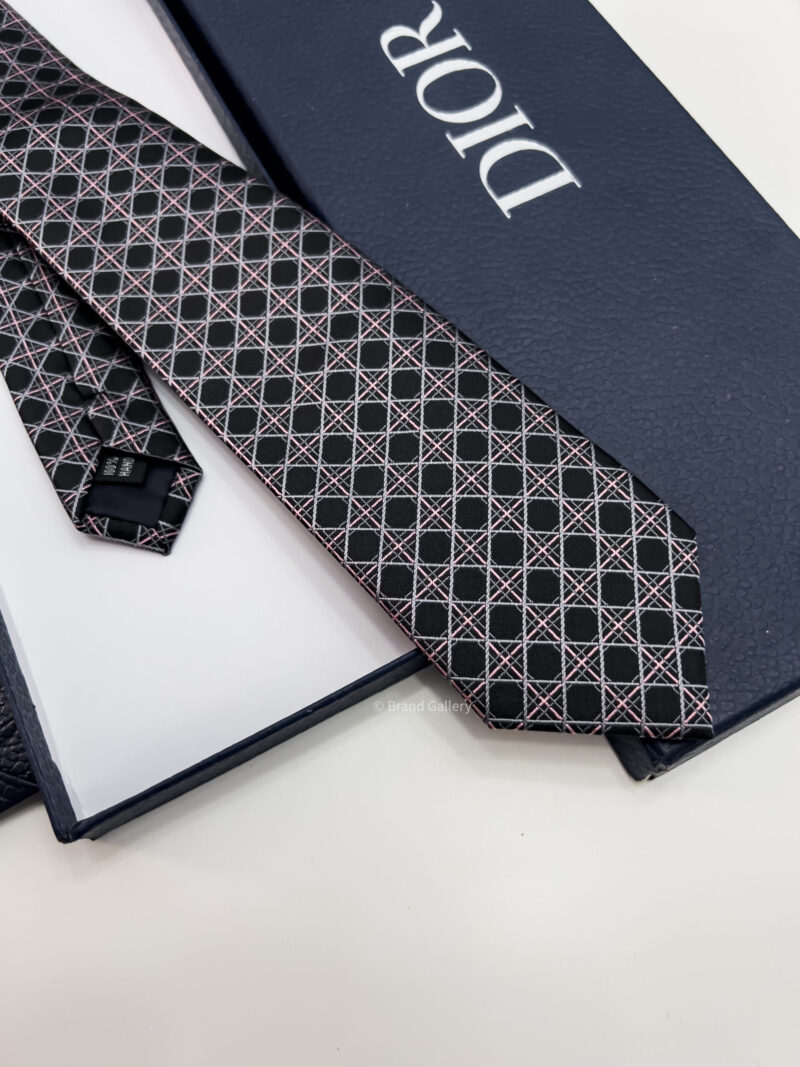 Dior Black and Pink CANNAGE SILK TIE