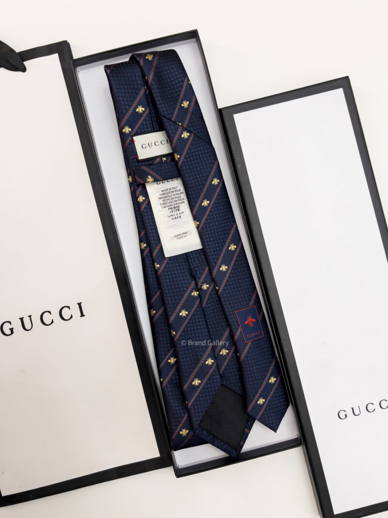 Gucci BEE WEB SILK TIE - Midnight blue and red silk