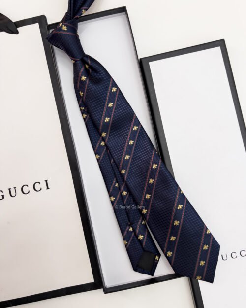 Gucci BEE WEB SILK TIE - Midnight blue and red silk