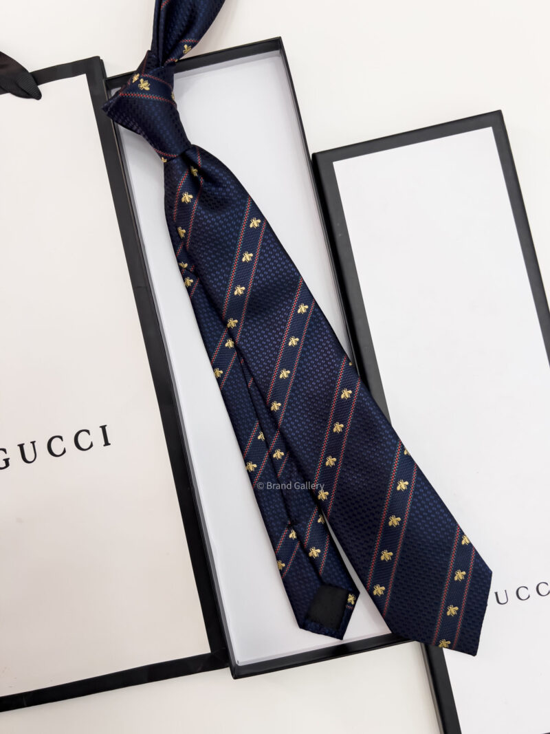 Gucci BEE WEB SILK TIE - Midnight blue and red silk