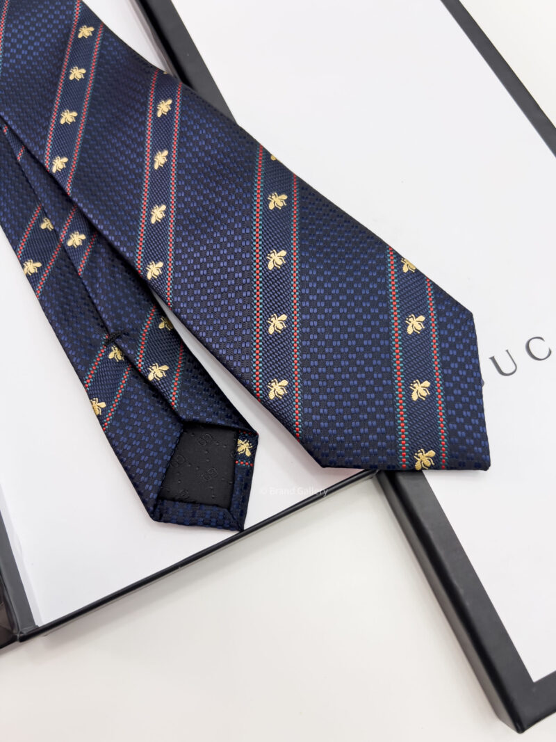 Gucci BEE WEB SILK TIE - Midnight blue and red silk