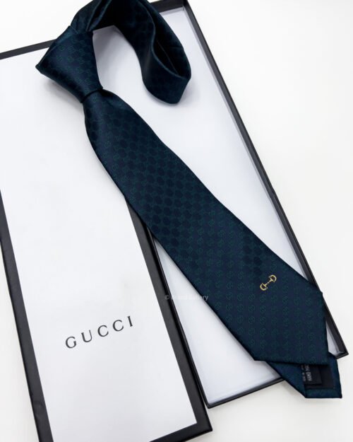 Gucci Navy and Green GG SILK JACQUARD TIE