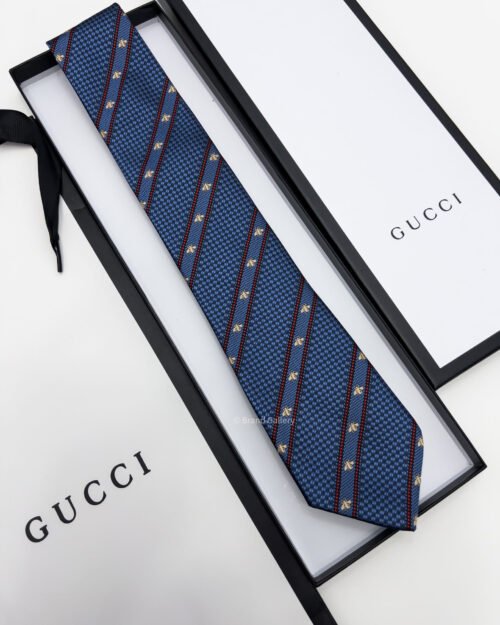 Gucci BEE WEB SILK TIE - Periwinkle and red