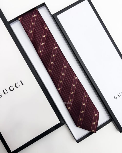 Gucci Bordeaux BEE WEB SILK TIE