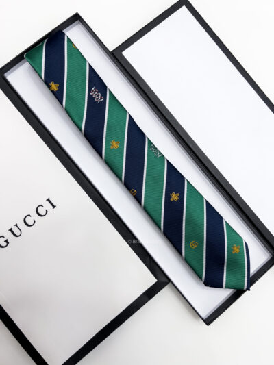 Gucci Green BEE STRIPPED SILK TIE