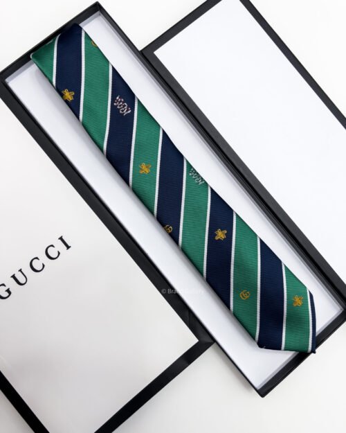 Gucci Green BEE STRIPPED SILK TIE