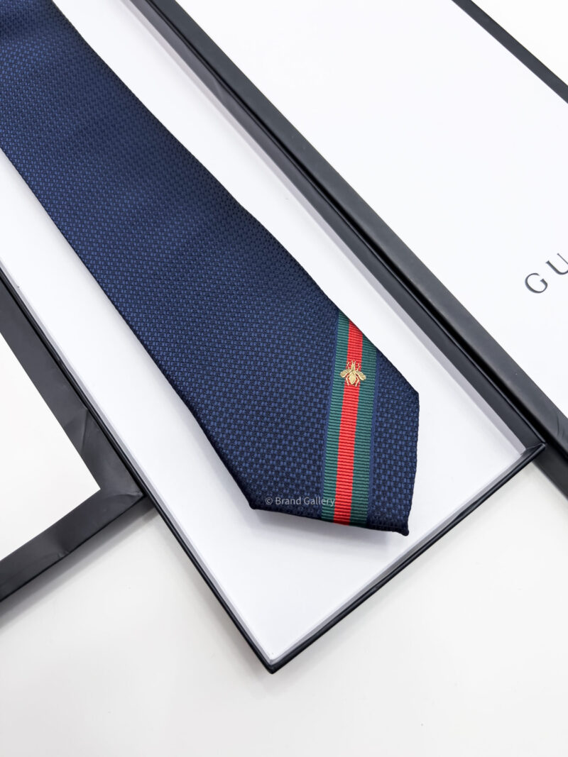 Gucci Navy FRAMED BEE WEB STRIPE SILK TIE