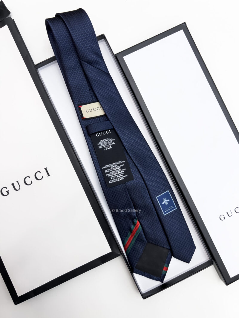 Gucci Navy FRAMED BEE WEB STRIPE SILK TIE