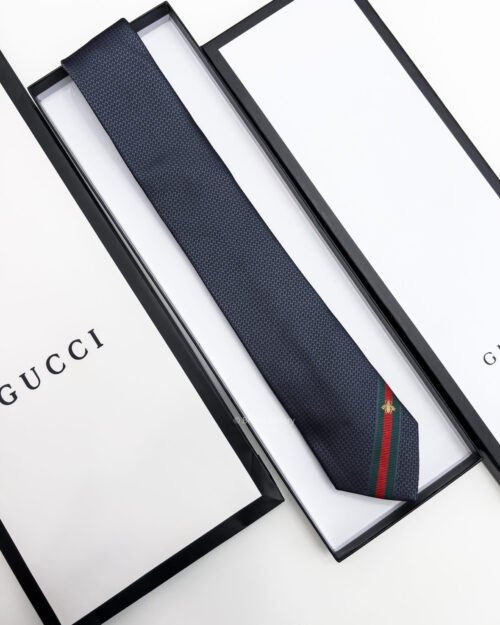 Gucci Grey FRAMED BEE WEB STRIPE SILK TIE