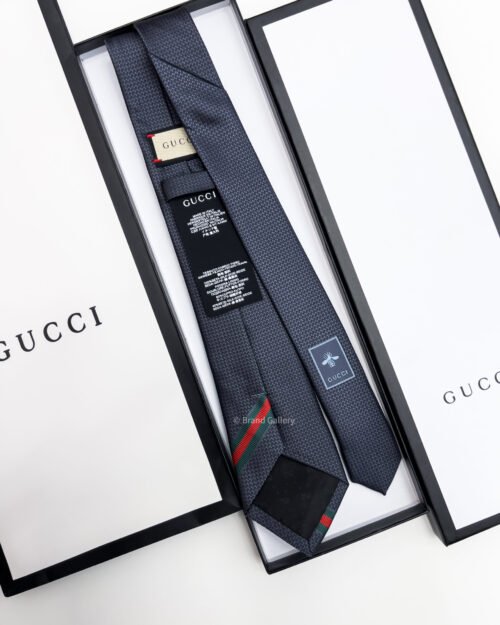 Gucci Grey FRAMED BEE WEB STRIPE SILK TIE