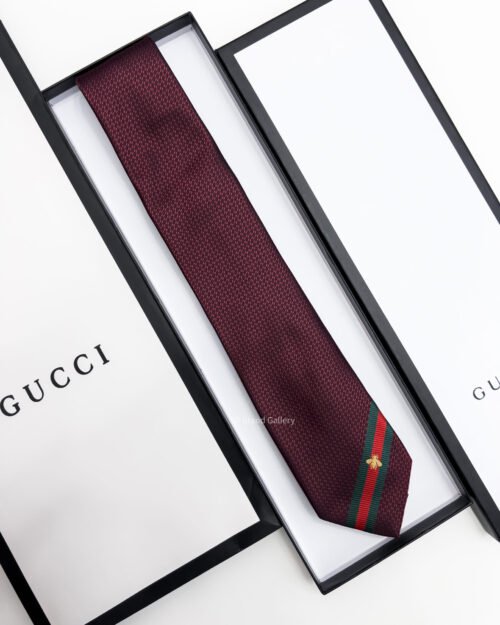 Gucci Bordeaux BEE STRIPE SILK TIE