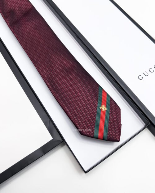 Gucci Bordeaux BEE WEB SILK TIE
