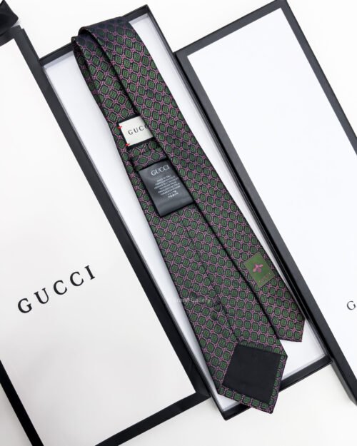 Gucci Green GG AND RHOMBUS MOTIF SILK TIE