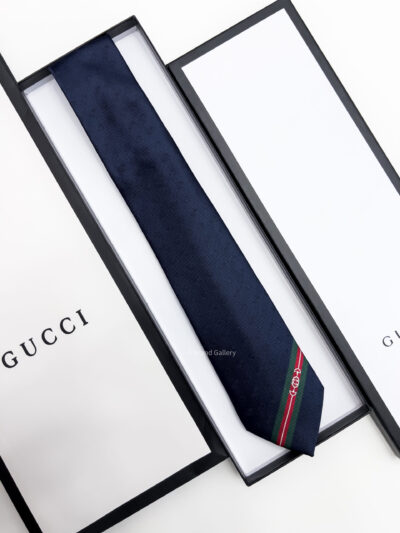 Gucci DOUBLE G AND HORSEBIT JACQUARD SILK TIE