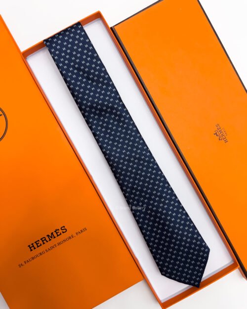 Hermes Navy H ORIGAMI SILK TIE