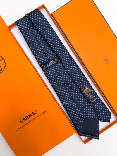 Hermes Navy H ORIGAMI SILK TIE