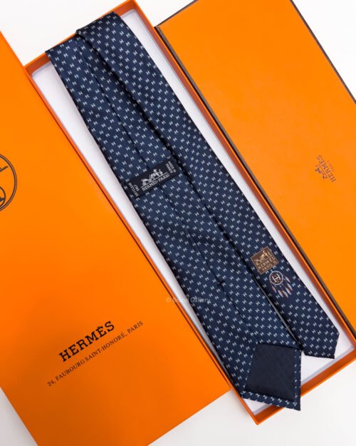 Hermes Navy H ORIGAMI SILK TIE