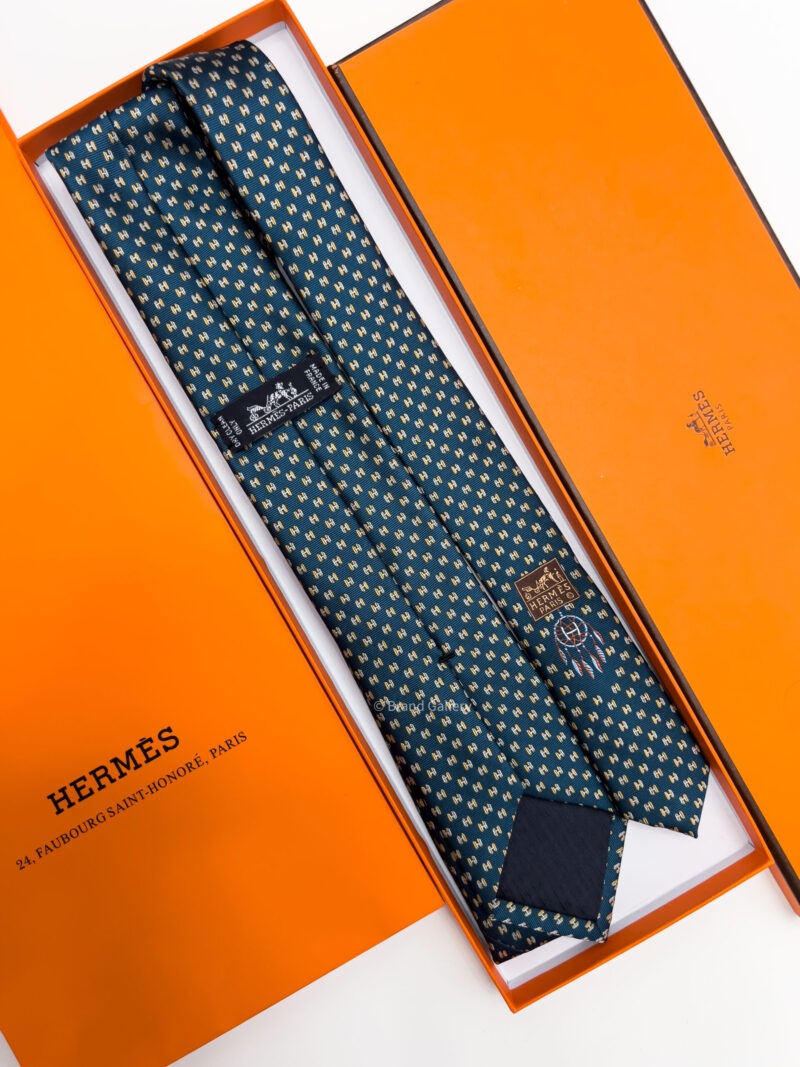 Hermes Navy Teal H ORIGAMI SILK TIE