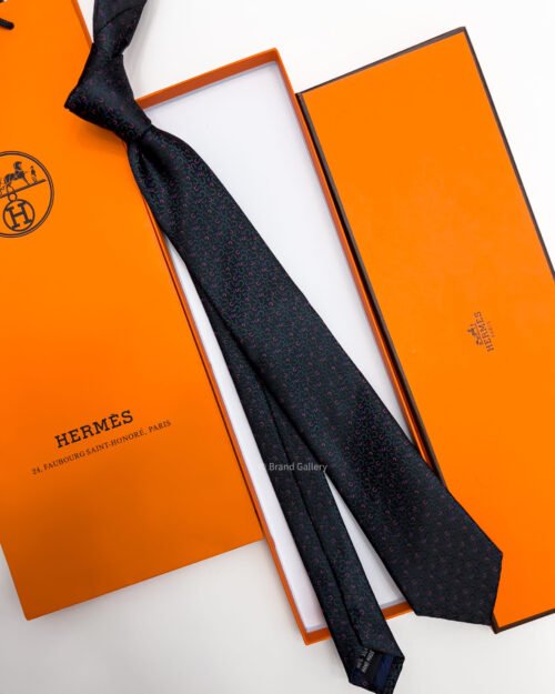 Hermes Black HORSESHOE SILK TIE
